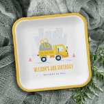 Dump Truck Construction Vehicle Kids Birthday Paper Plate<br><div class="desc">A Fun Cute dump Truck Construction Vehicle Kids Birthday Collection.- it's an Elegant Simple Minimal sketchy Illustration of yellow grey dump truck carrying the Birthday year, perfect for your little ones construction vehicle theme birthday party. It’s very easy to customise, with your personal details. If you need any other matching...</div>