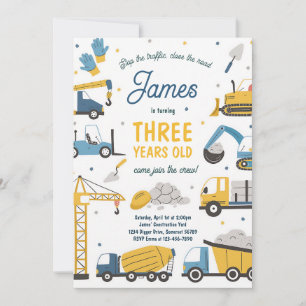 Dump Truck Digger Boy Birthday Invitation