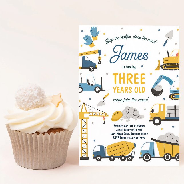 Dump Truck Digger Boy Birthday Invitation (Creator Uploaded)
