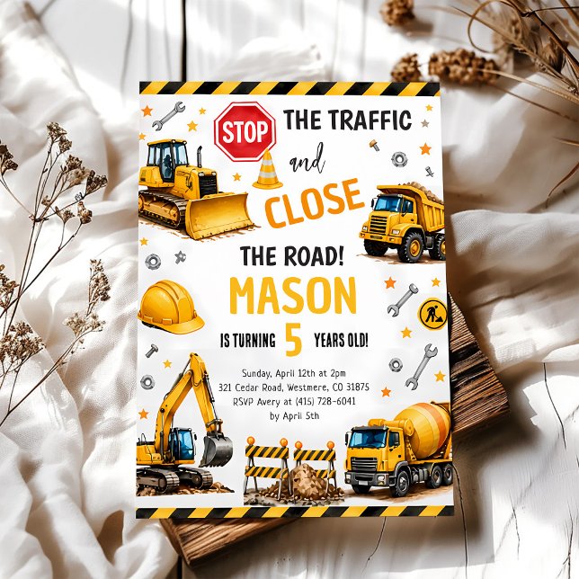Dump Truck Digger Construction 3rd Birthday Invitation (Creator Uploaded)