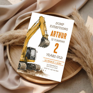Dump Truck Digger Construction 3rd Birthday Invitation