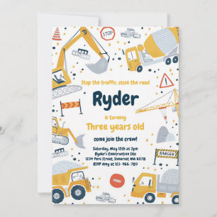 Dump Truck Digger Construction Boy Birthday Invitation