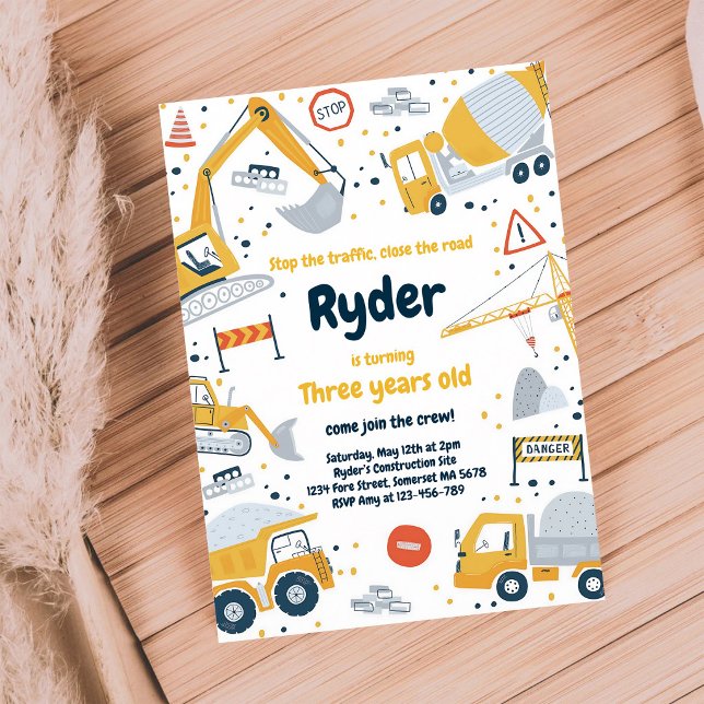 Dump Truck Digger Construction Boy Birthday Invitation (Creator Uploaded)