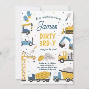 Dump Truck Dirty 3rd Birthday Invitation