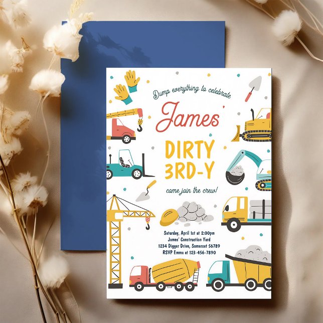 Dump Truck Dirty Third Birthday Construction Invitation (Creator Uploaded)