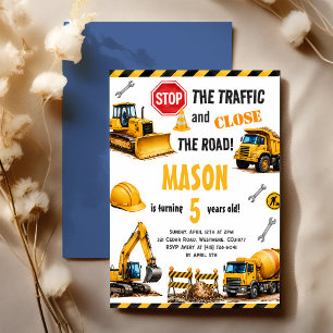 Dump Truck Excavator Construction 4th Birthday Invitation