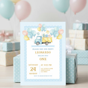 Dump Truck First Birthday Boy Invitation
