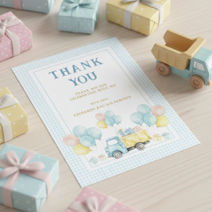 Dump Truck First Birthday Boy Thank You Card