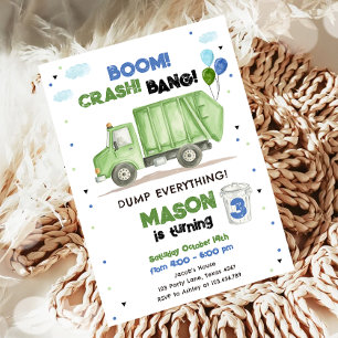 Dump Truck Green Garbage Truck Boy Birthday Invitation