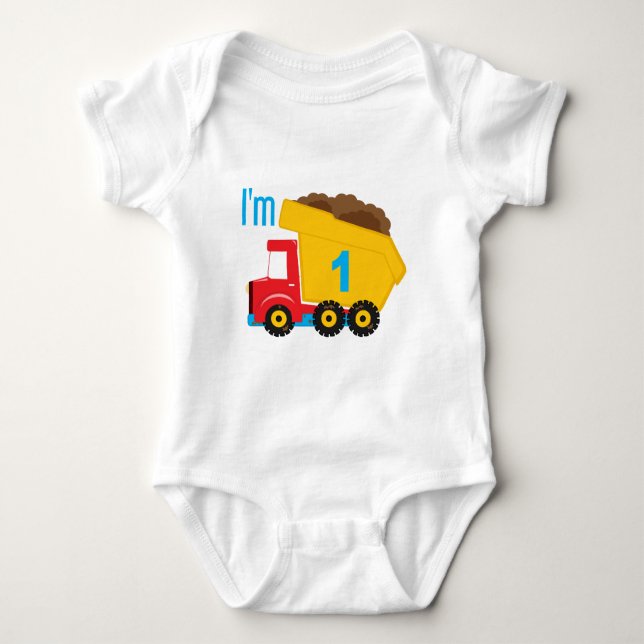 Dump Truck I'm 1 Baby Bodysuit (Front)
