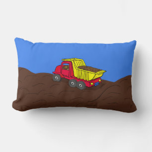 Dump Truck Red and Yellow Cartoon Art Lumbar Cushion