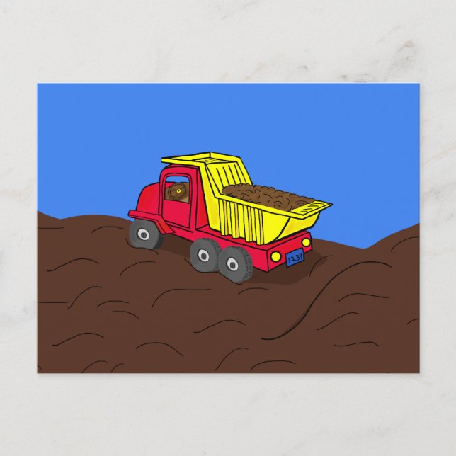 Dump Truck Red and Yellow Cartoon Art Postcard (Front)