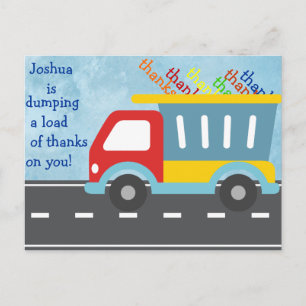 Dump truck THANK YOU postcard (personalise)