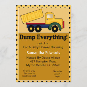 Dump Truck Theme Baby Shower Invitation