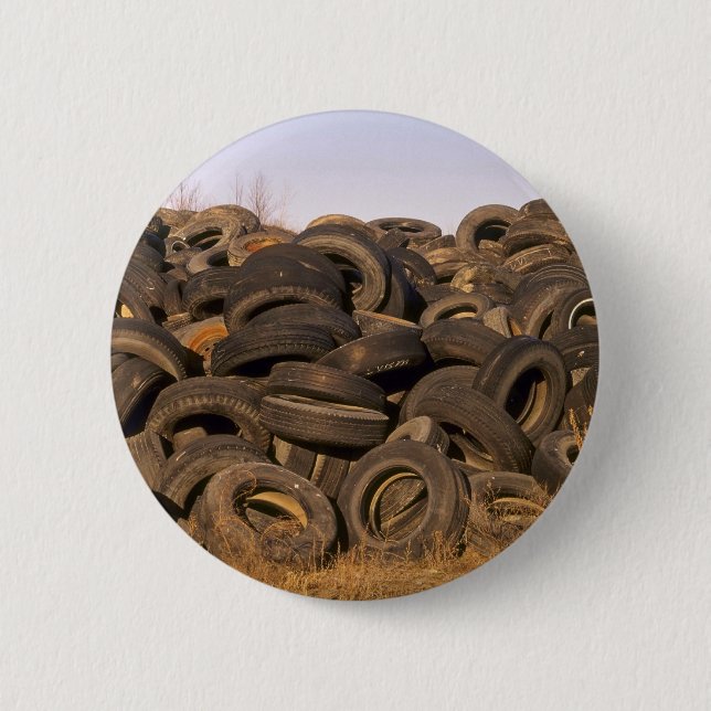 Dumped old tyres 6 cm round badge (Front)