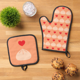 Dumpling Love Cantaloupe Oven Mitt & Pot Holder Set