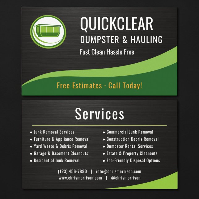 Dumpster and Hauling Metallic Business Card (Creator Uploaded)