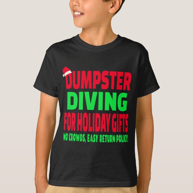 Dumpster Diving Christmas Santa Hat T-Shirt (Front)