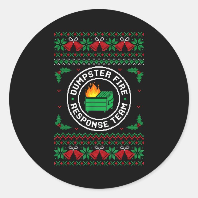 Dumpster Fire Resnse Team Ugly Christmas Sweater X Classic Round Sticker (Front)