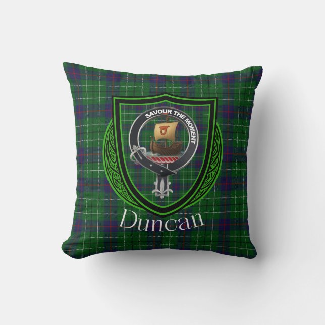 Duncan Scottish Clan Tartan and Crest Cushion (Front)