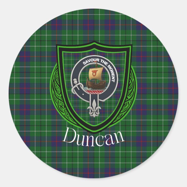 Duncan Scottish Clan Tartan & Crest Classic Round Sticker (Front)