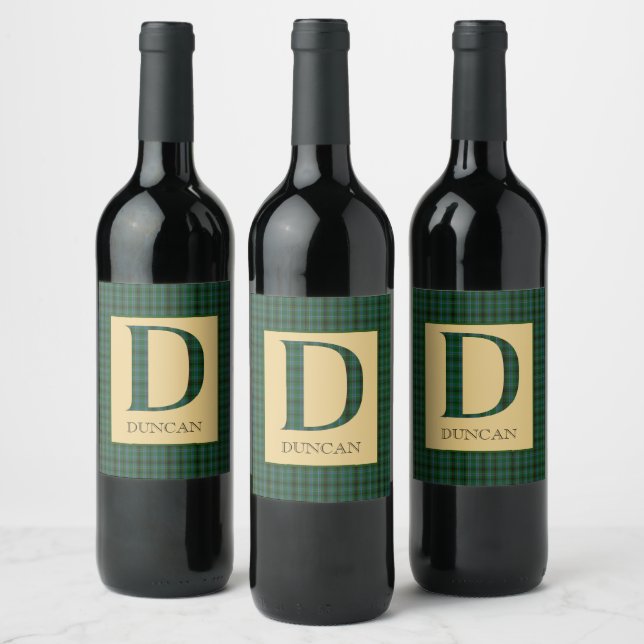 Duncan Tartan Monogram D  Wine Label (Bottles)