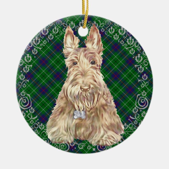 Duncan Tartan Scottie Ceramic Tree Decoration (Front)