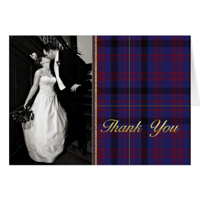 Dundonald Plaid Wedding Photo Thank You Card (Front Horizontal)