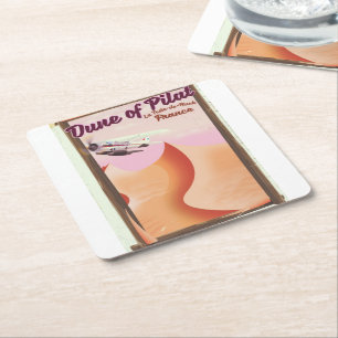 Dune of Pilat, Dunes vintage France travel poster. Square Paper Coaster