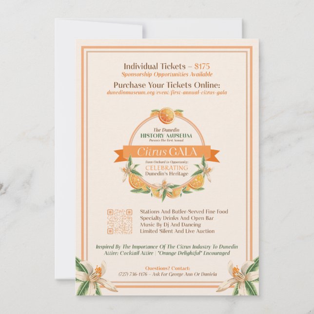 Dunedin History Museum 2025 Citrus Gala Invitation (Back)
