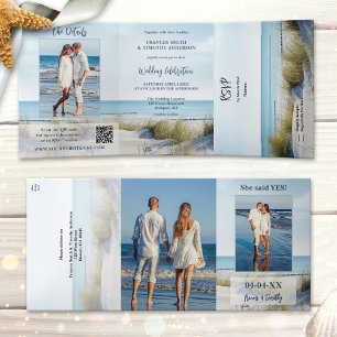 Dunes and Beach Photos All-in-one Wedding Tri-Fold Invitation