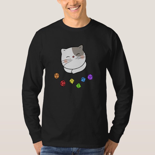 Dungeon Meowster And Nerdy Cat Polyhedral Dice Set T-Shirt (Front)