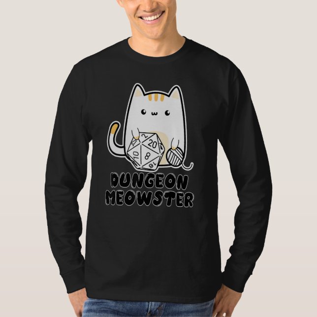 Dungeon Meowster Cute Cat D20 Dice BoardGame Nerd  T-Shirt (Front)
