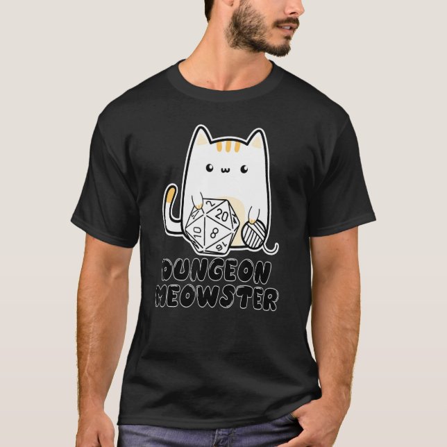 Dungeon Meowster Cute Cat D20 Dice BoardGame Nerd  T-Shirt (Front)