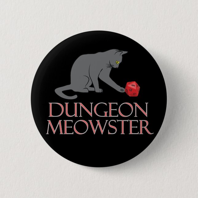 Dungeon Meowster Funny RPG Cat with Dice 6 Cm Round Badge (Front)