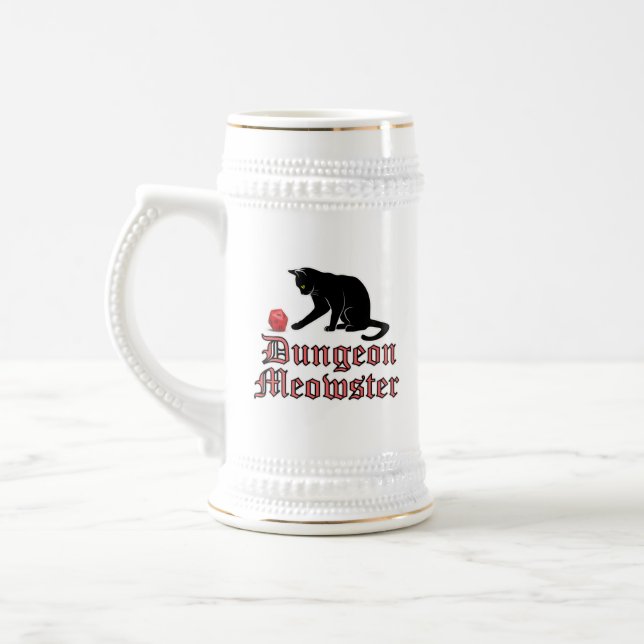 Dungeon Meowster Funny RPG Cat with Dice Beer Stein (Left)