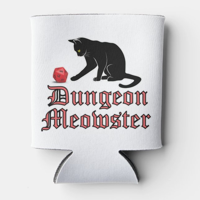 Dungeon Meowster Funny RPG Cat with Dice Can Cooler (Front)
