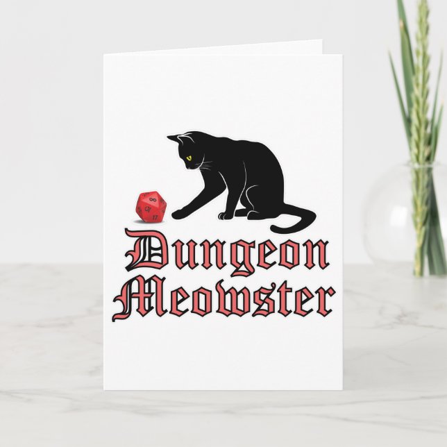 Dungeon Meowster Funny RPG Cat with Dice Holiday Card (Front)