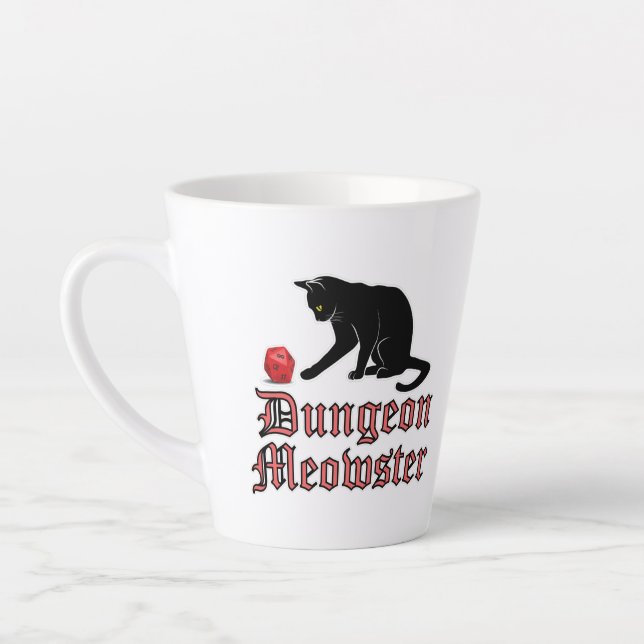 Dungeon Meowster Funny RPG Cat with Dice Latte Mug (Left)