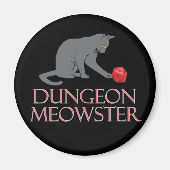 Dungeon Meowster Funny RPG Cat with Dice Magnet (Front)