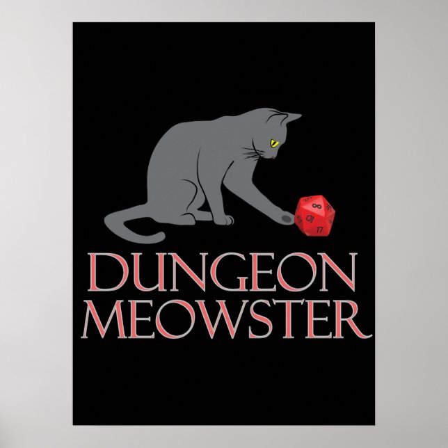 Dungeon Meowster Funny RPG Cat with Dice Poster (Front)