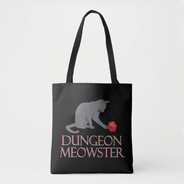 Dungeon Meowster Funny RPG Cat with Dice Tote Bag (Front)