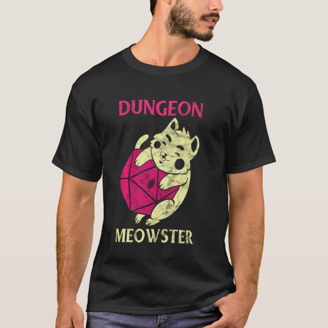Dungeon Meowster Gamer Geek Cat Introvert T-Shirt (Front)