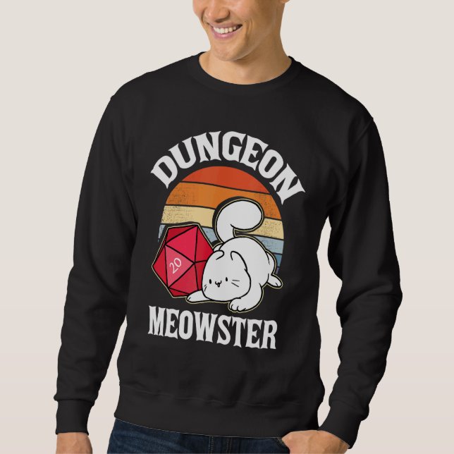 Dungeon Meowster Nerdy D20 Dice Nerd Kitten Cat Rp Sweatshirt (Front)