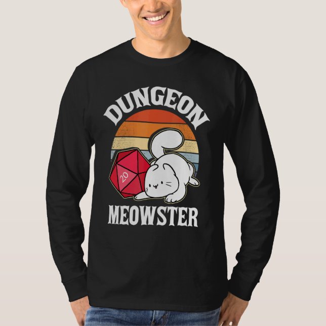 Dungeon Meowster Nerdy D20 Dice Nerd Kitten Cat Rp T-Shirt (Front)