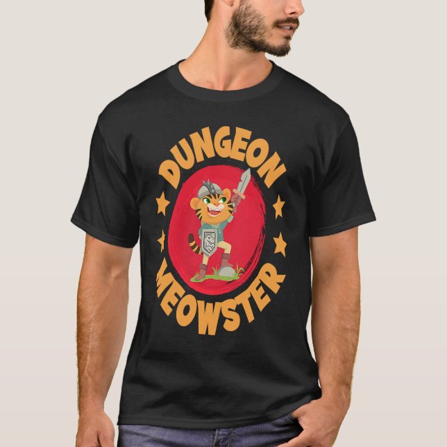 Dungeon Meowster Sword Shield Knight Castle Claws  T-Shirt (Front)