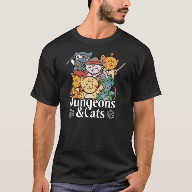 Dungeons And Cats L Funny Rpg Tabletop Game Parody T-Shirt (Front)