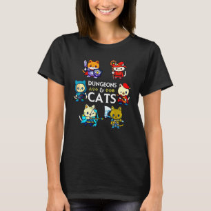 Dungeons and Cats RPG D20 Dice Nerdy Fantasy Gamer T-Shirt