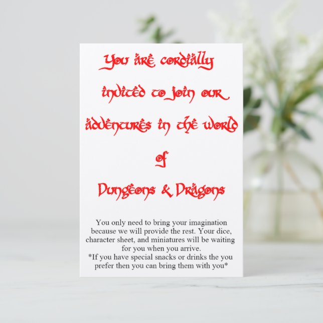 Dungeons & Dragons game invitation 2 sided (Standing Front)