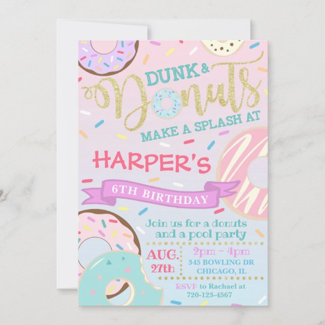 Dunk and Doughnuts Invitation Doughnut Pool Invita (Front)